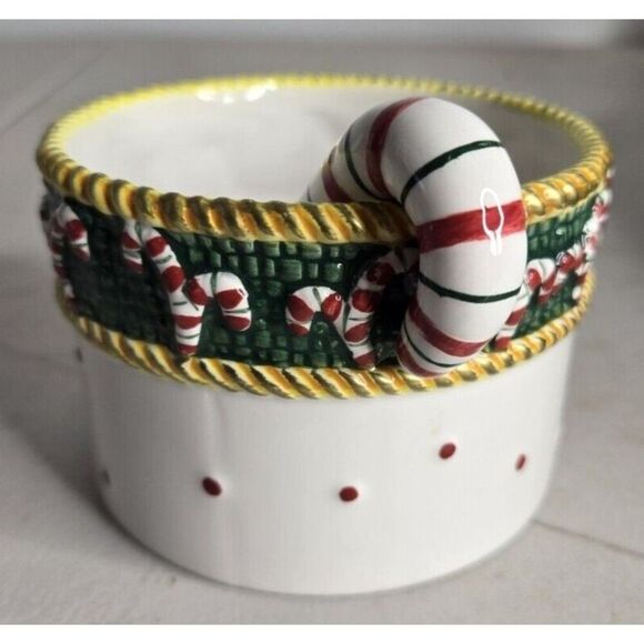 NIKKO Christmas Dip Set Candy Cane Spoon Accented Bowl 2 Piece - Picture 2 of 5